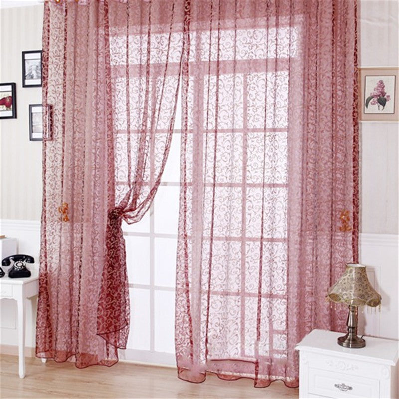 Modern Floral Tulle Door Window Curtain Panel Sheer Curtain